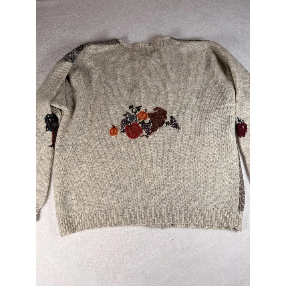 Woolrich Cardigan Sweater Womens Large Beige 100% Wool Fall Harvest Apple Knit - Picture 13 of 16
